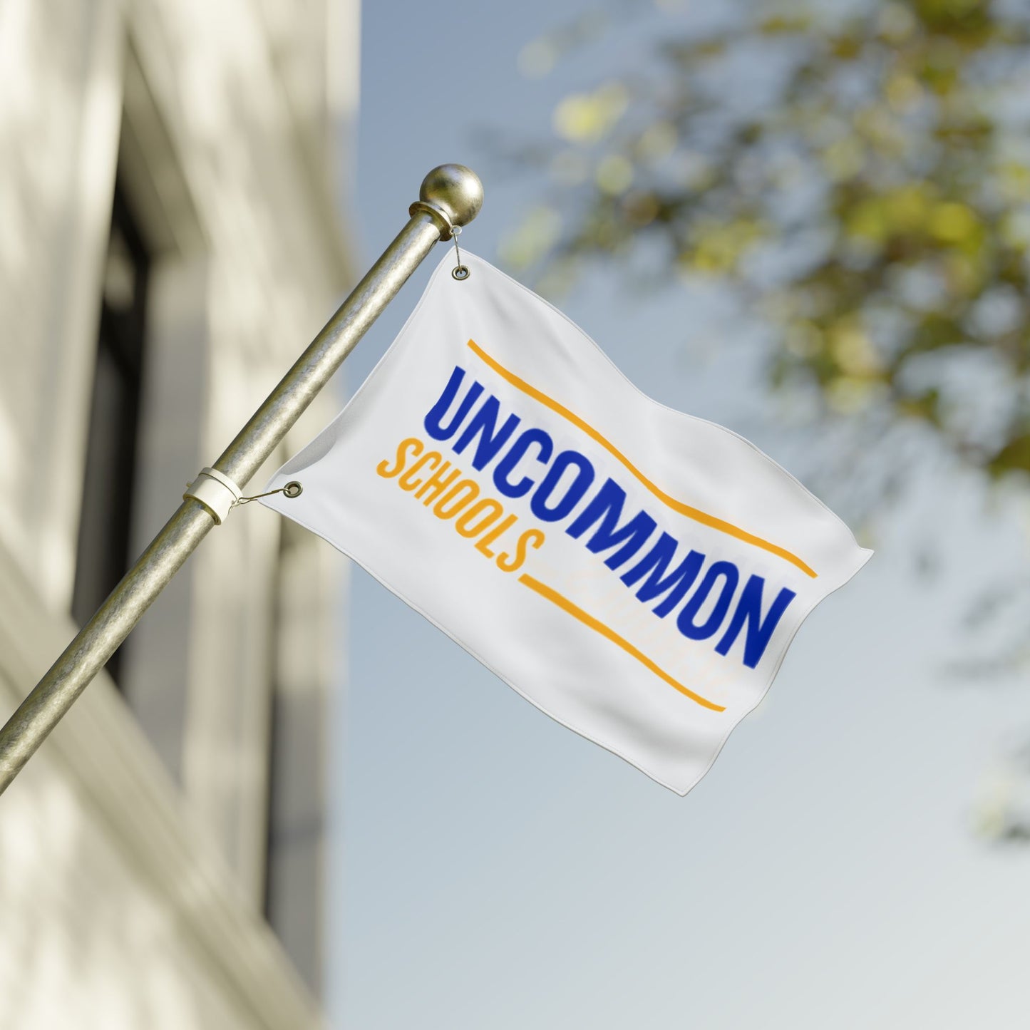 Uncommon Schools Double-Sided Flag — Blue & Gold School Banner