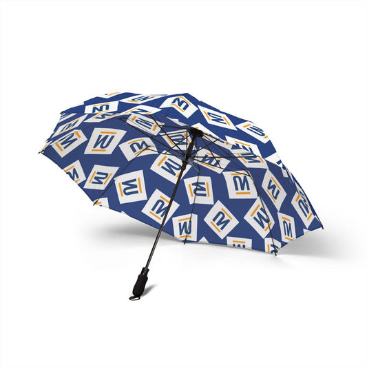 Foldable Umbrella — Blue Geometric Logo Pattern Semi-Automatic Travel Umbrella