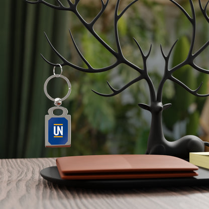 Rectangle Photo Keyring — Custom Rectangle Photo Keychain with Blue 'UN' Design