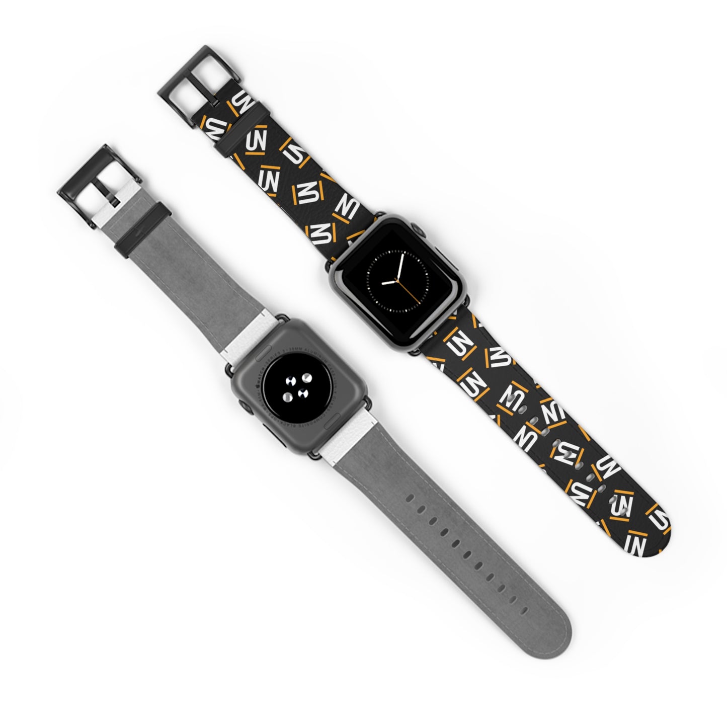 Monogram Pattern Watch Band — Black & Gold 'UN' Logo Apple Watch Strap