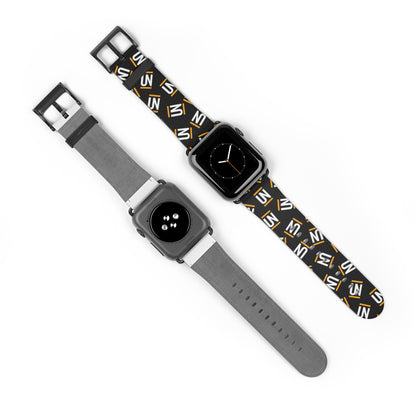 Monogram Pattern Watch Band — Black & Gold 'UN' Logo Apple Watch Strap