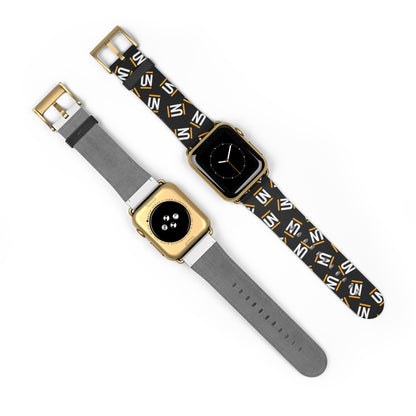 Monogram Pattern Watch Band — Black & Gold 'UN' Logo Apple Watch Strap