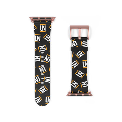 Monogram Pattern Watch Band — Black & Gold 'UN' Logo Apple Watch Strap