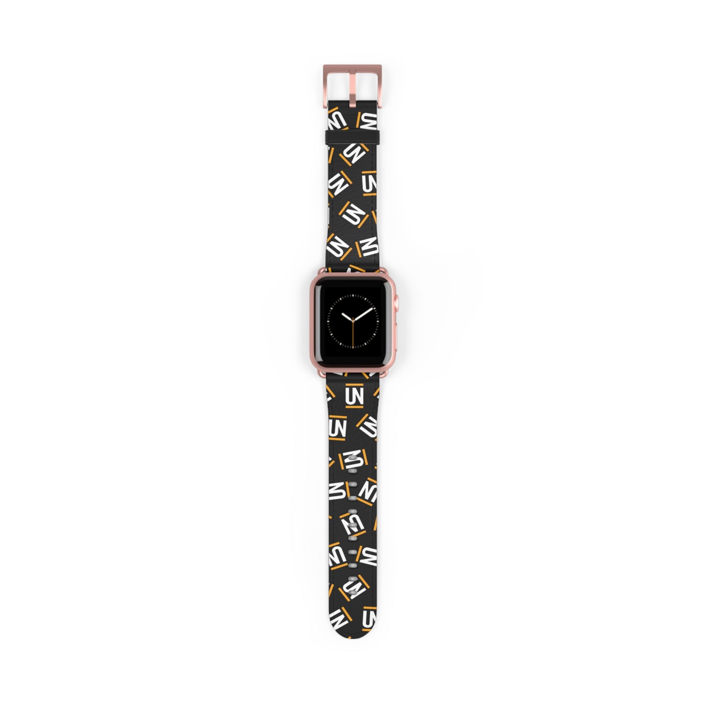 Monogram Pattern Watch Band — Black & Gold 'UN' Logo Apple Watch Strap