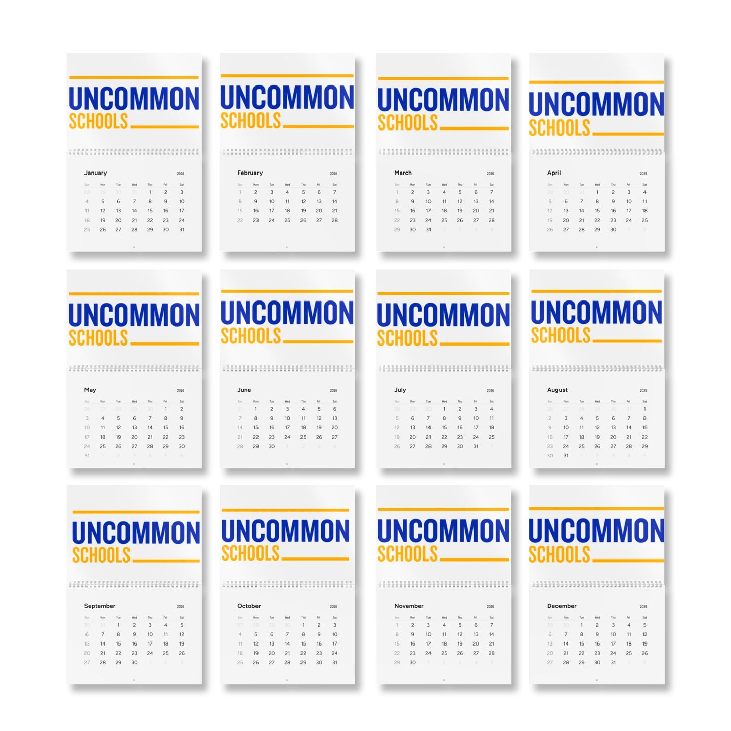 Uncommon Schools 2026 Wall Calendar — Monthly School Calendar