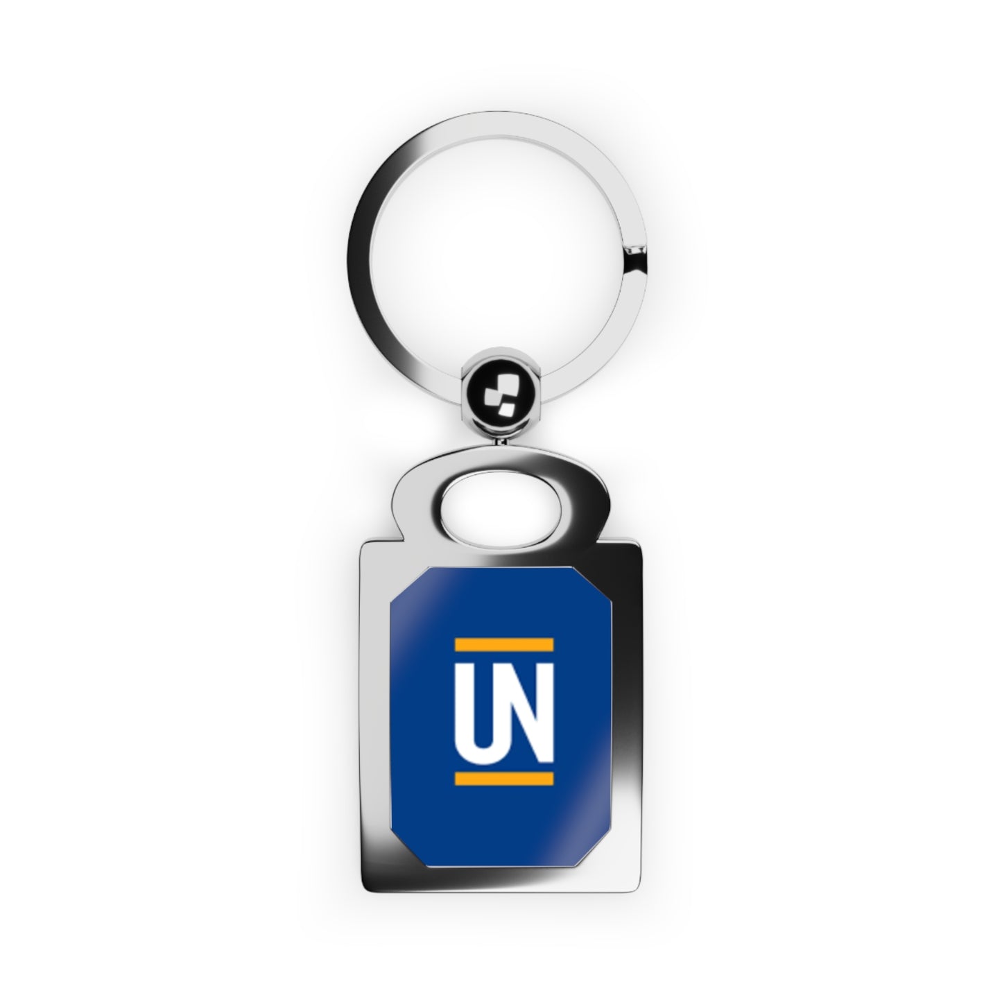 Rectangle Photo Keyring — Custom Rectangle Photo Keychain with Blue 'UN' Design
