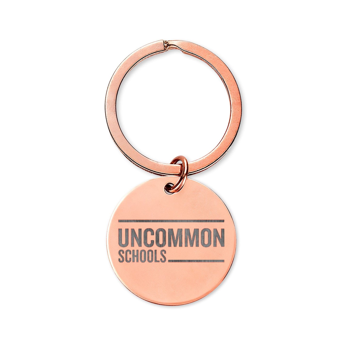 Engraved Stainless Steel Round Keychain — Uncommon Schools Logo