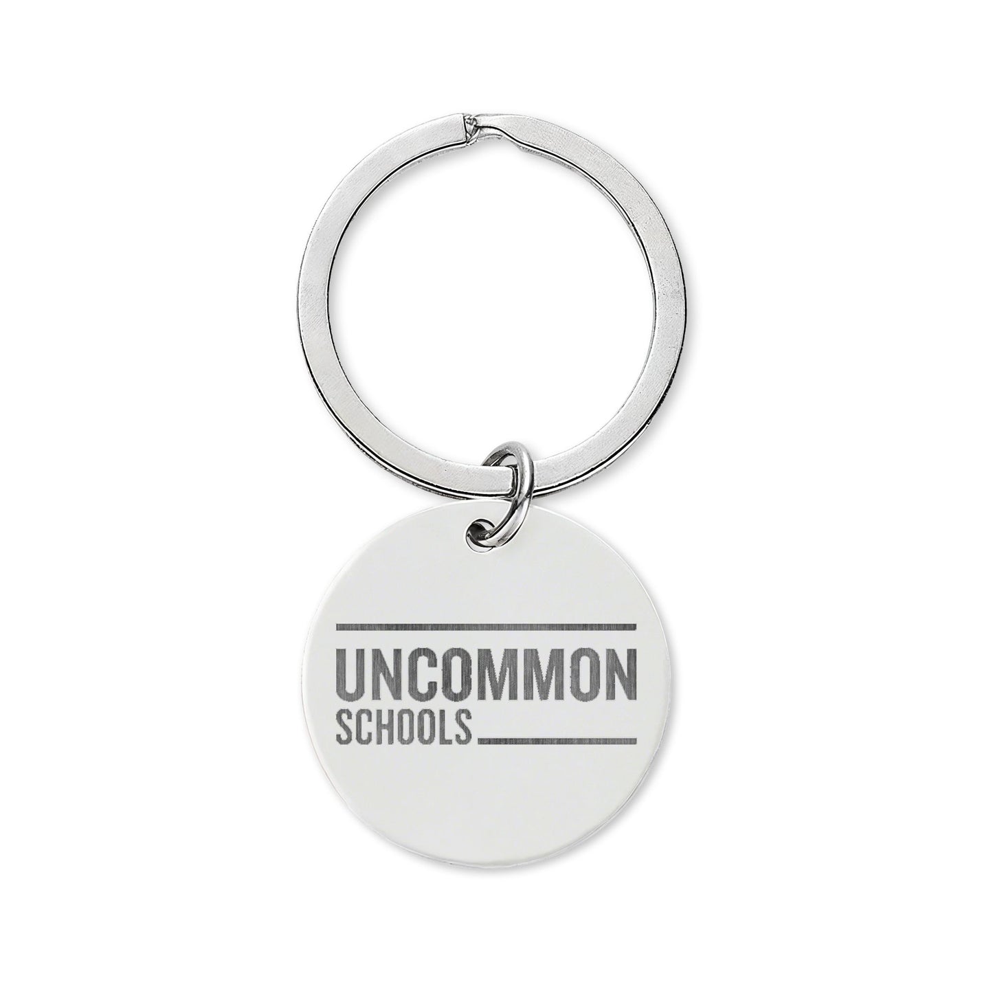 Engraved Stainless Steel Round Keychain — Uncommon Schools Logo