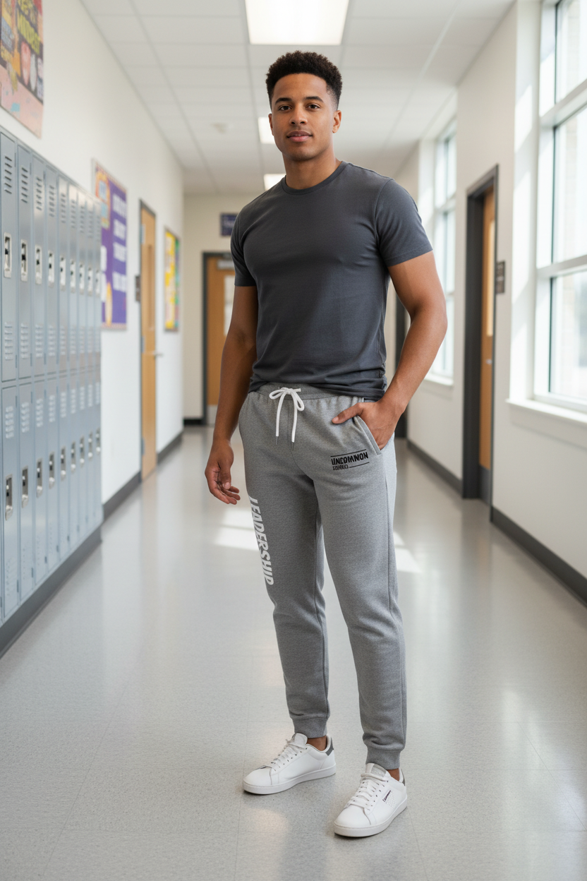 Leadership Embroidered Joggers — Unisex Fleece Sweatpants with 'Leadership' Side Script