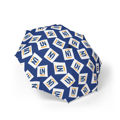 Foldable Umbrella — Blue Geometric Logo Pattern Semi-Automatic Travel Umbrella