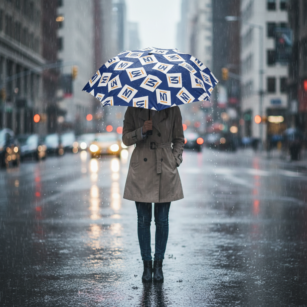 Foldable Umbrella — Blue Geometric Logo Pattern Semi-Automatic Travel Umbrella