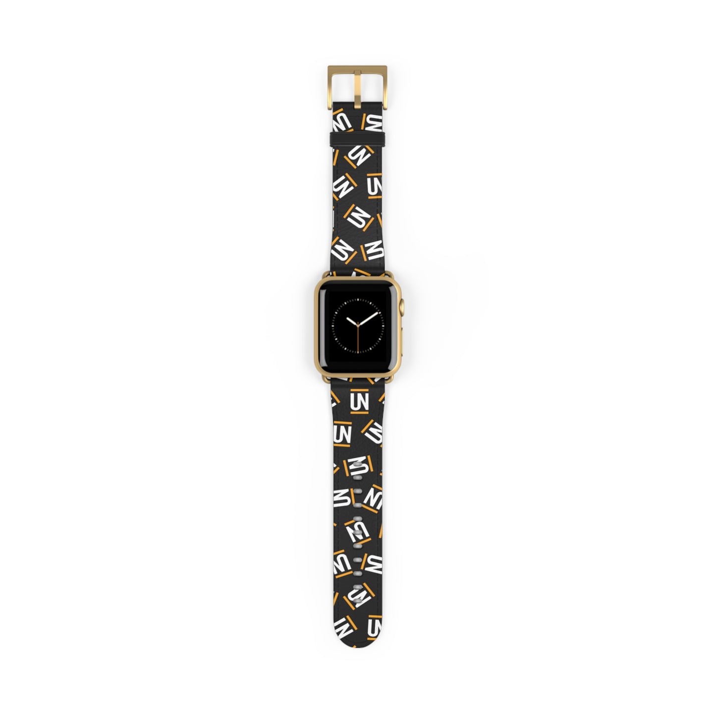 Monogram Pattern Watch Band — Black & Gold 'UN' Logo Apple Watch Strap