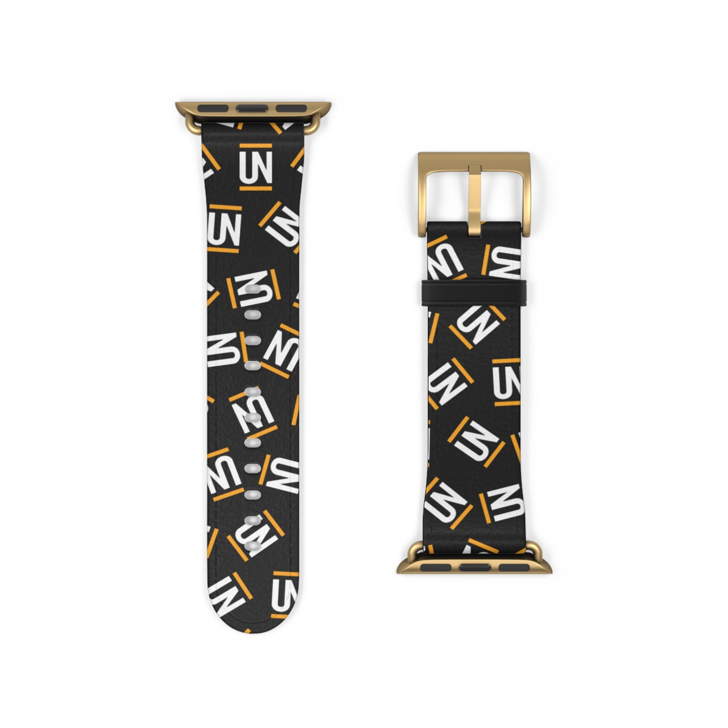 Monogram Pattern Watch Band — Black & Gold 'UN' Logo Apple Watch Strap
