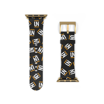 Monogram Pattern Watch Band — Black & Gold 'UN' Logo Apple Watch Strap