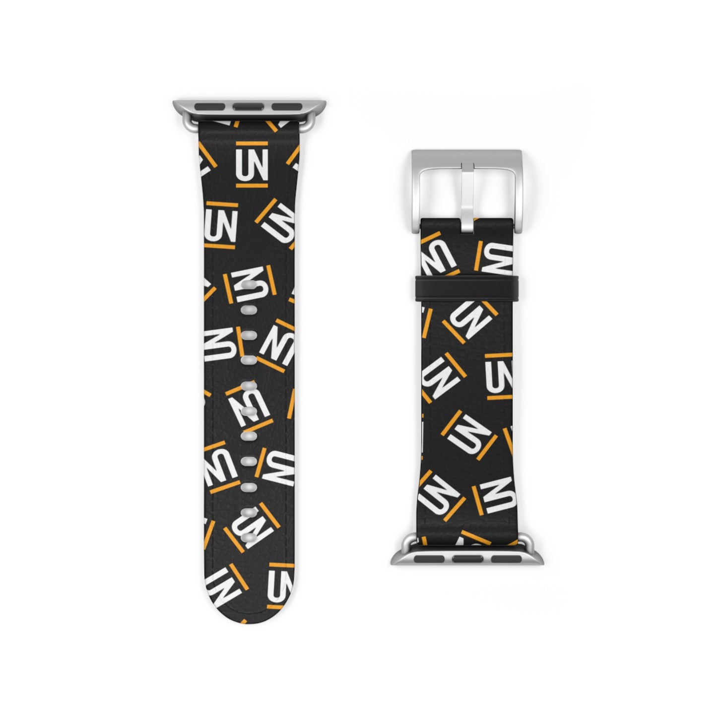Monogram Pattern Watch Band — Black & Gold 'UN' Logo Apple Watch Strap