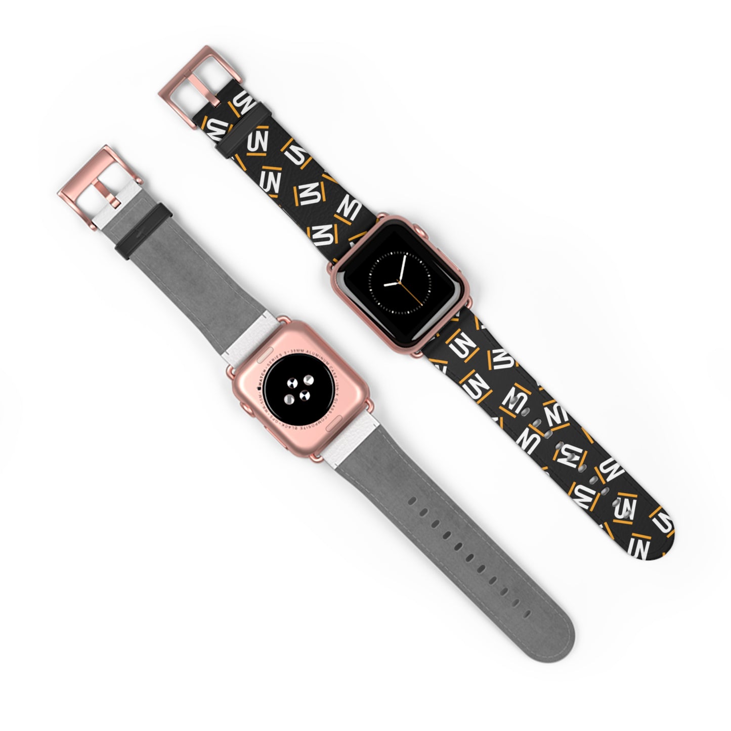 Monogram Pattern Watch Band — Black & Gold 'UN' Logo Apple Watch Strap