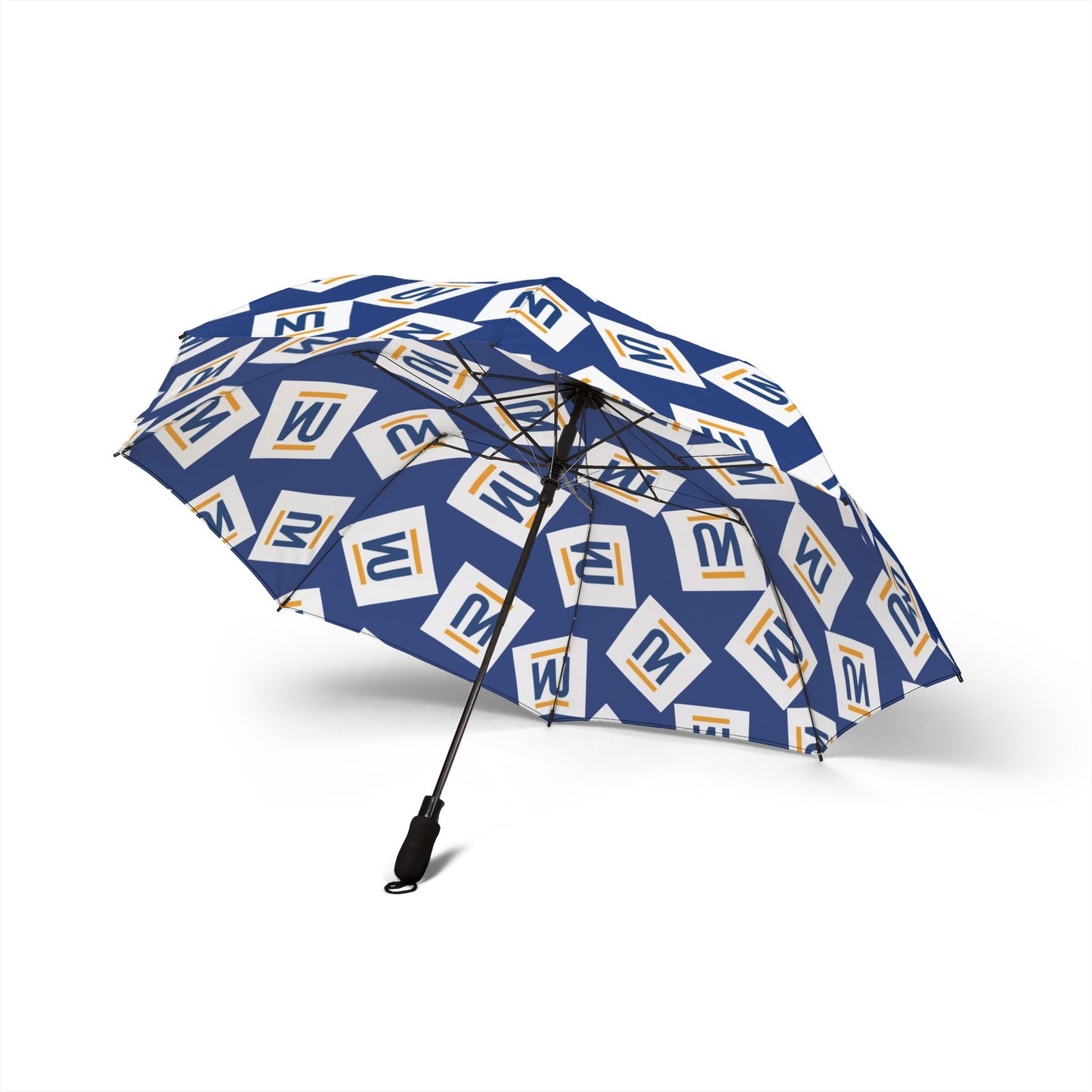 Foldable Umbrella — Blue Geometric Logo Pattern Semi-Automatic Travel Umbrella