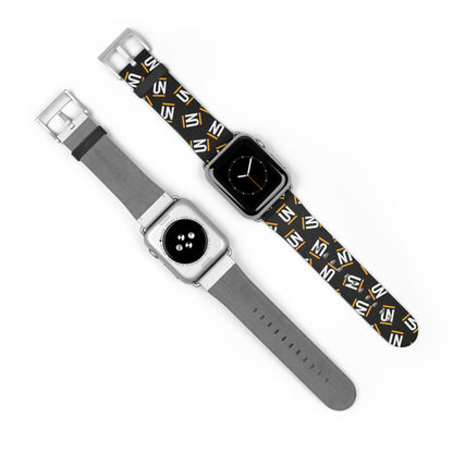 Monogram Pattern Watch Band — Black & Gold 'UN' Logo Apple Watch Strap