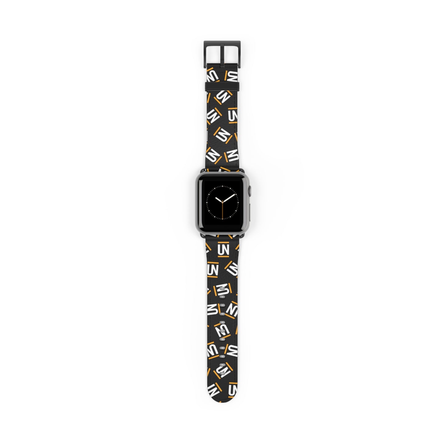 Monogram Pattern Watch Band — Black & Gold 'UN' Logo Apple Watch Strap