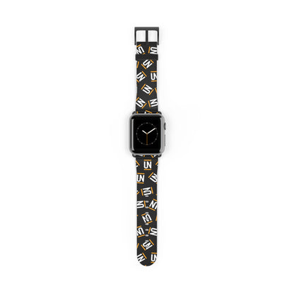 Monogram Pattern Watch Band — Black & Gold 'UN' Logo Apple Watch Strap