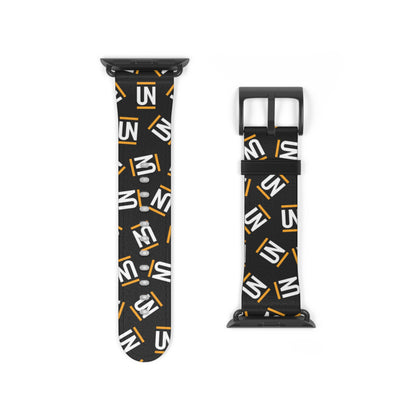 Monogram Pattern Watch Band — Black & Gold 'UN' Logo Apple Watch Strap