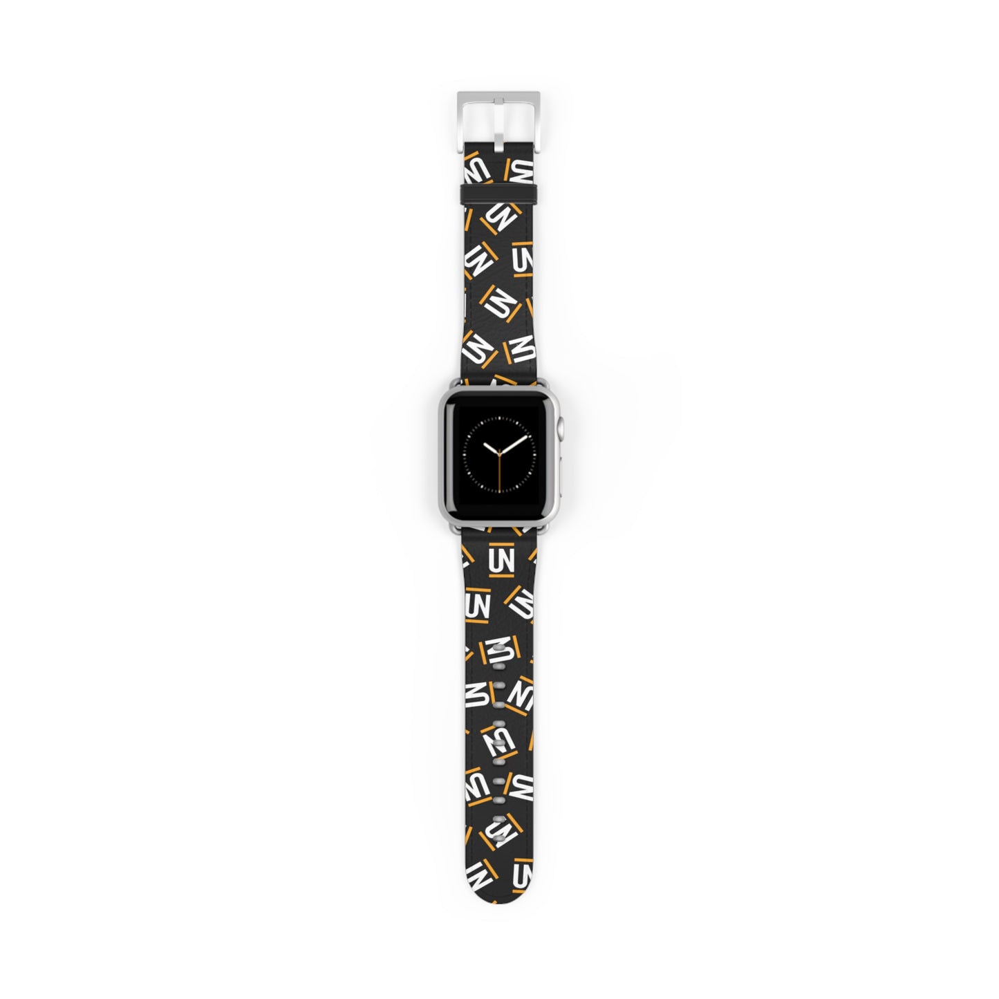 Monogram Pattern Watch Band — Black & Gold 'UN' Logo Apple Watch Strap