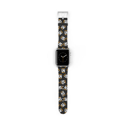 Monogram Pattern Watch Band — Black & Gold 'UN' Logo Apple Watch Strap