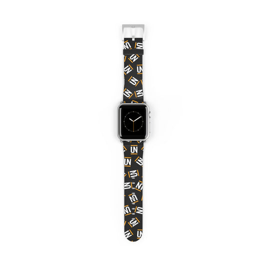 Monogram Pattern Watch Band — Black & Gold 'UN' Logo Apple Watch Strap